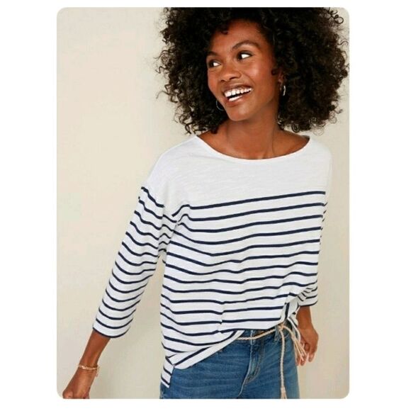 Old Navy Striped Thick Knit 3/4 White Sweater - Picture 1 of 5